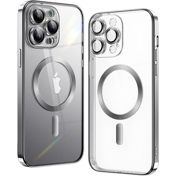 Matallic Glossy Clear for iPhone 11 Pro Max Case Compatible with MagSafe with Plating Full Camera Protection [Strong  Attraction] Slim Thin Phone Case Shockproof for Women Girls Silver