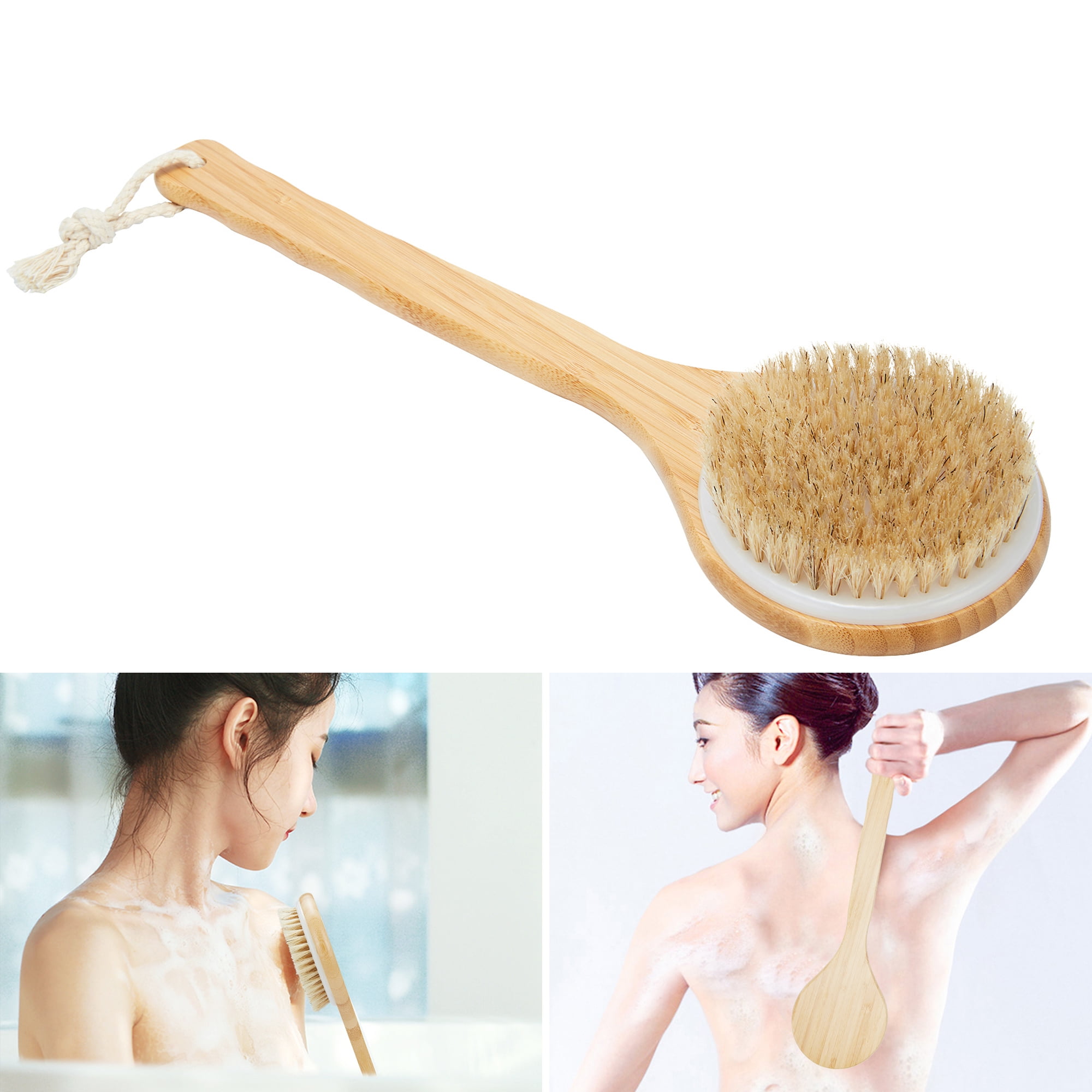 Shower Brush Bath Body Exfoliating Cleaner Brushes with Long Wooden