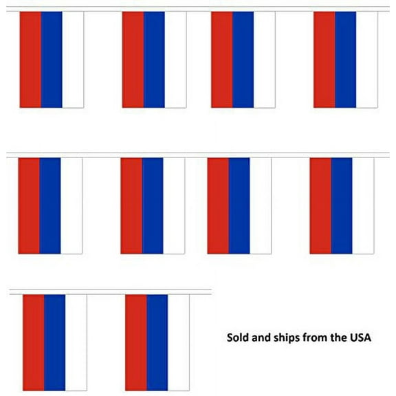 10' Russia String Flag Party Bunting Has 10 Russian 6"x9" Polyester Banner Flags Attached, Popular For School Classroom, Bars, Restaurants, World Cup Theme Parties