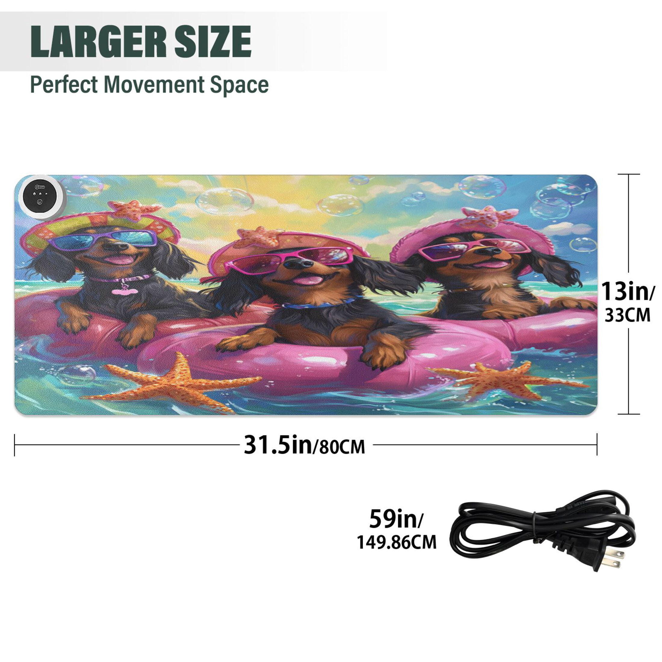 Wobogo Summer Dachshunds Heated Mouse Pad Extra-Large Desk Mat With 3 Heating Levels and 3-hour Auto Shut-Off Protection Ideal for Computer Keyboards Home Office Hand-warming Essential 31.5in × 13in