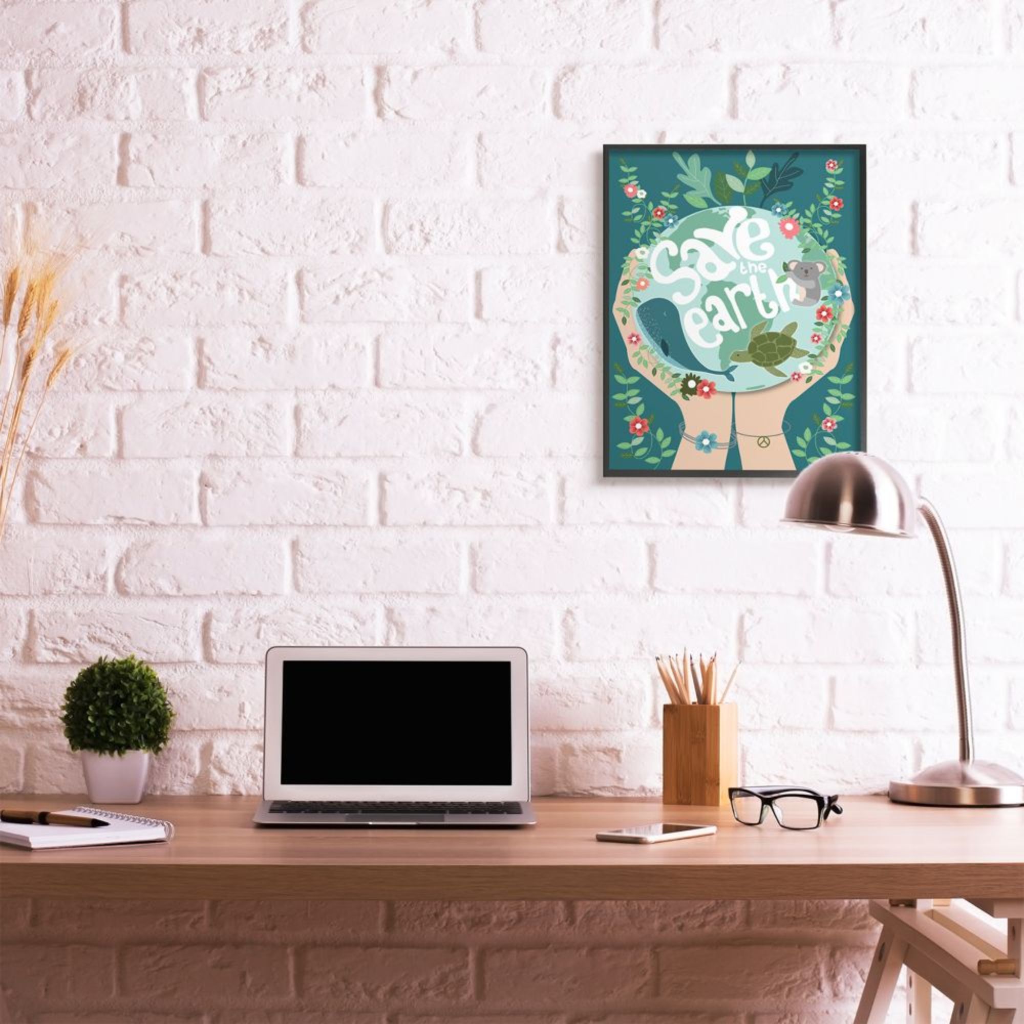 Stupell Industries Save the Earth Quote Whale Turtle Koala Animals Design by Hannah Heemsbergen