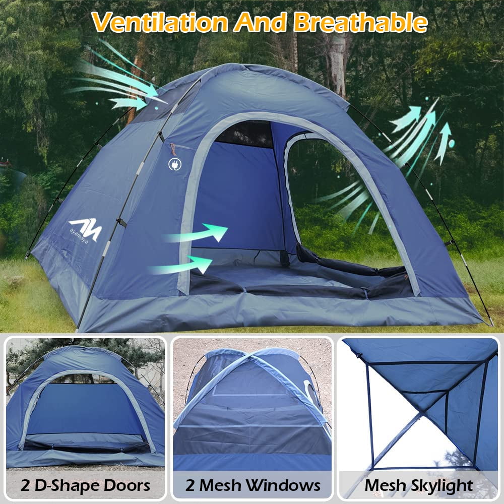 IC ICLOVER 2-3 Person Camping Tent, Waterproof Double Layer Dome Tent with 2 Doors & 2 Large Mesh Windows for Hiking Trave