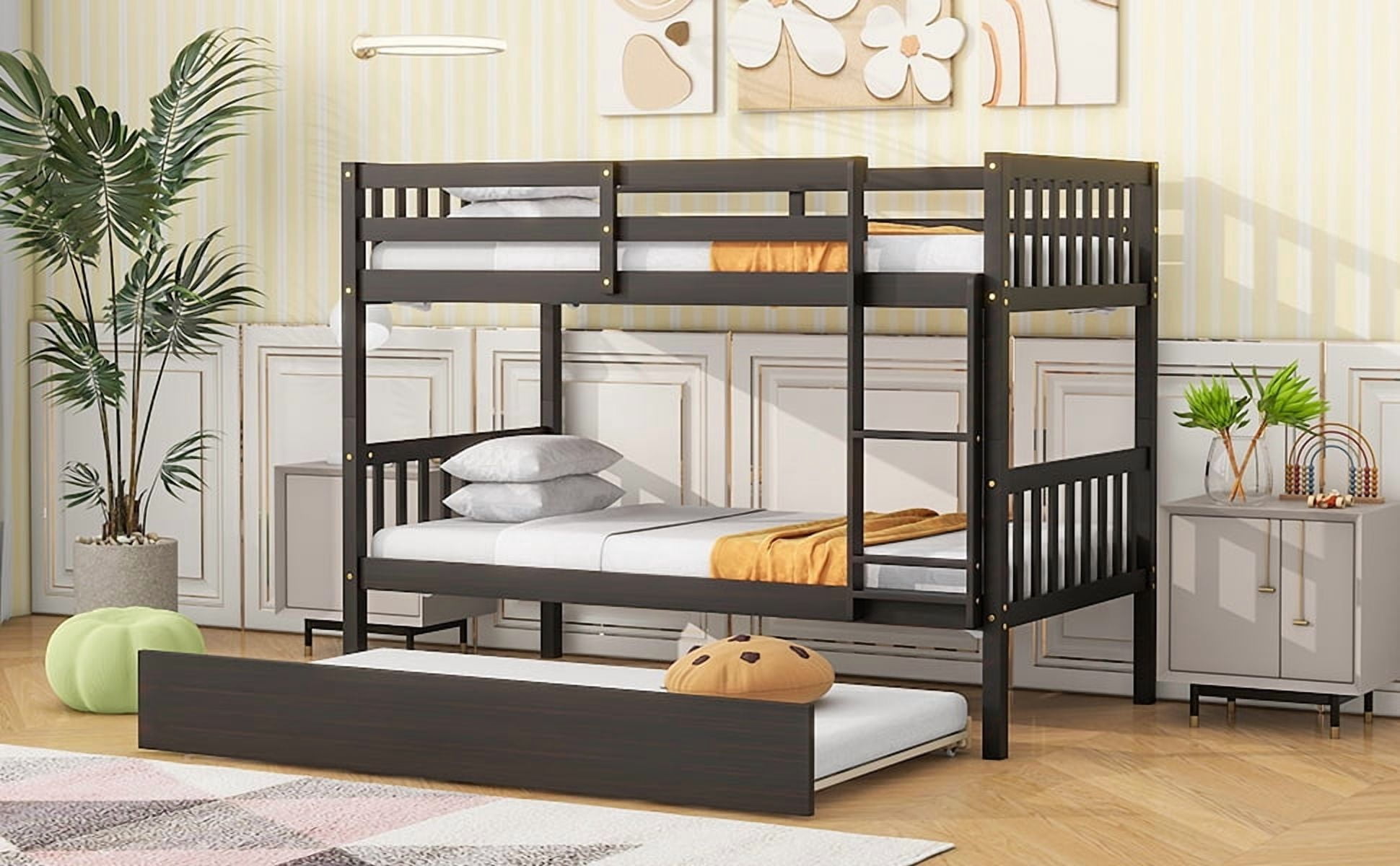 Sailvan Bunk Bed Twin Over Twin,Convertible into Two Twin Size Beds, with Ladder and Safety Guardrails,Rubber Wood