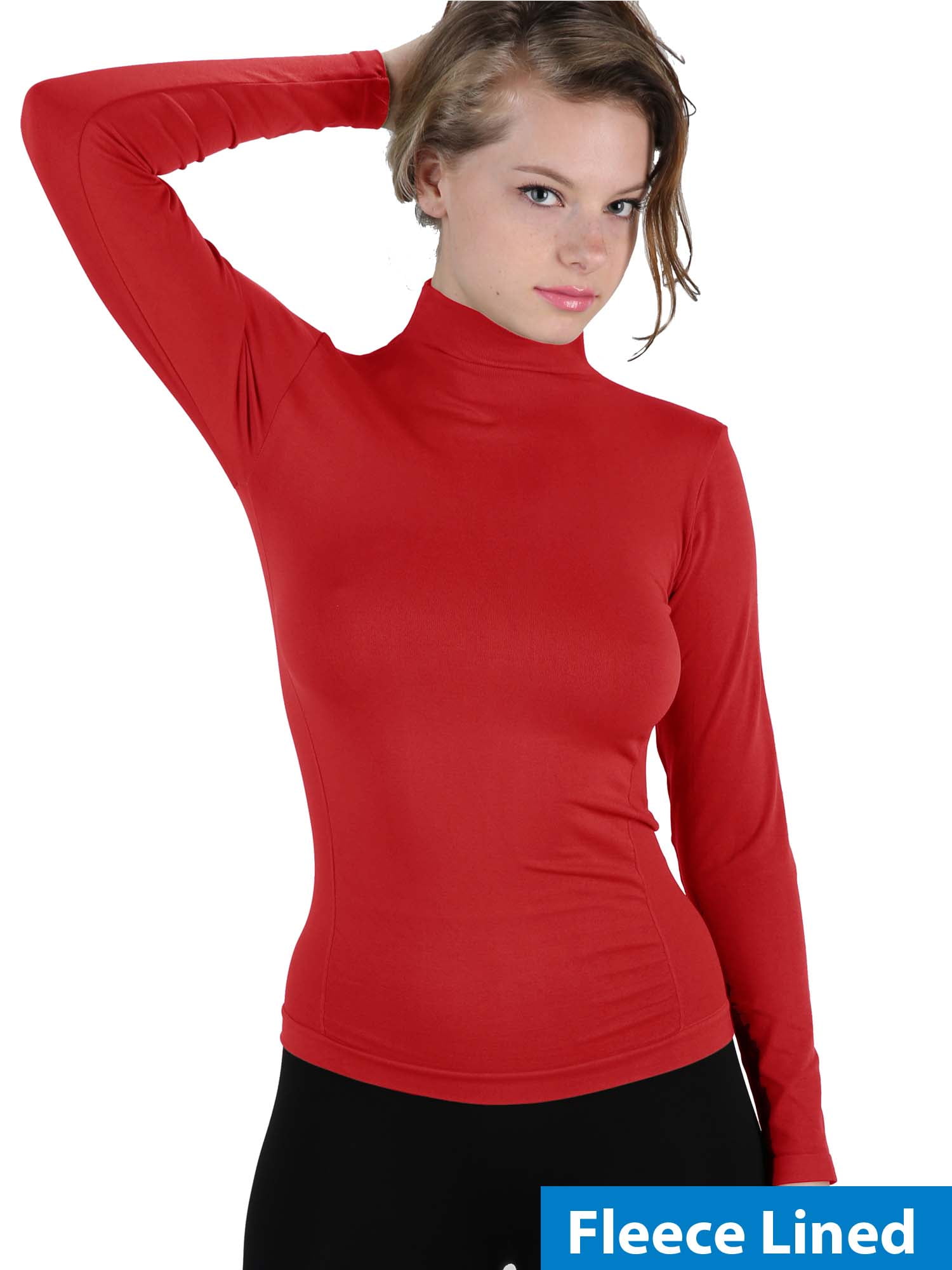 EK-TANCO - Women Fleece Lined Mock neck Turtleneck Long Sleeve Top Slim ...