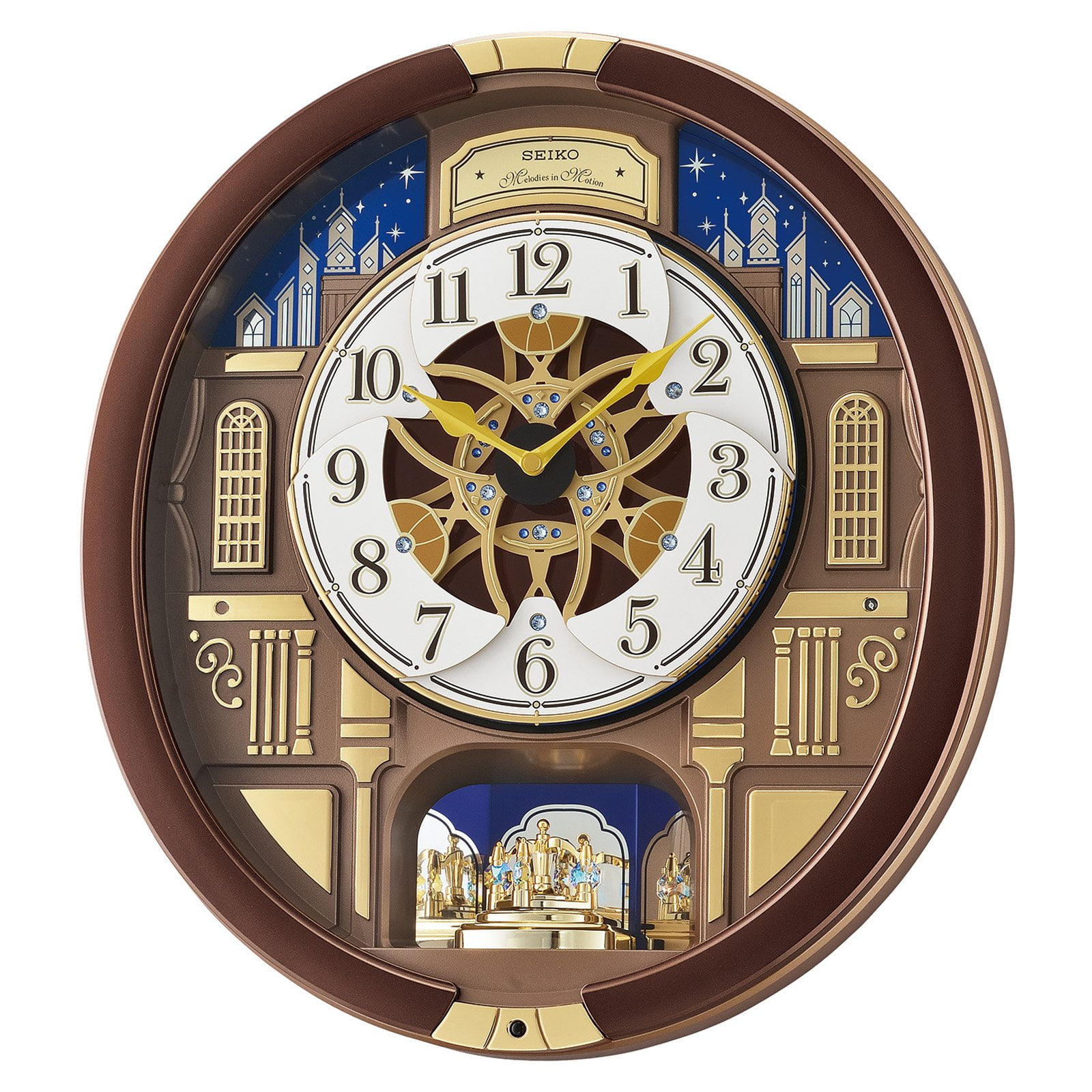Seiko Nightime City Skyline Melodies in Motion, Musical Wall Clock Quartz Analog QXM 362 BRH Seiko Nightime City Skyline Melodies in Motion, Musical Wall Clock Quartz Analog QXM 362 BRH 1297