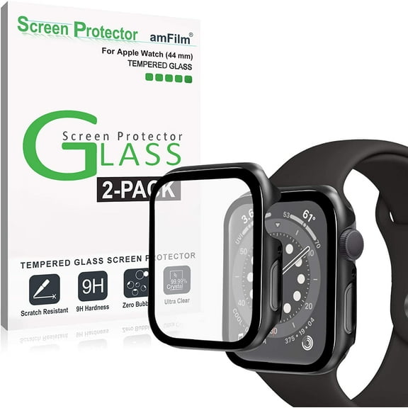 amFilm Case and Screen Protector for Apple Watch Series 6 (44mm), iWatch Protective Cover and Film (2 Pack)
