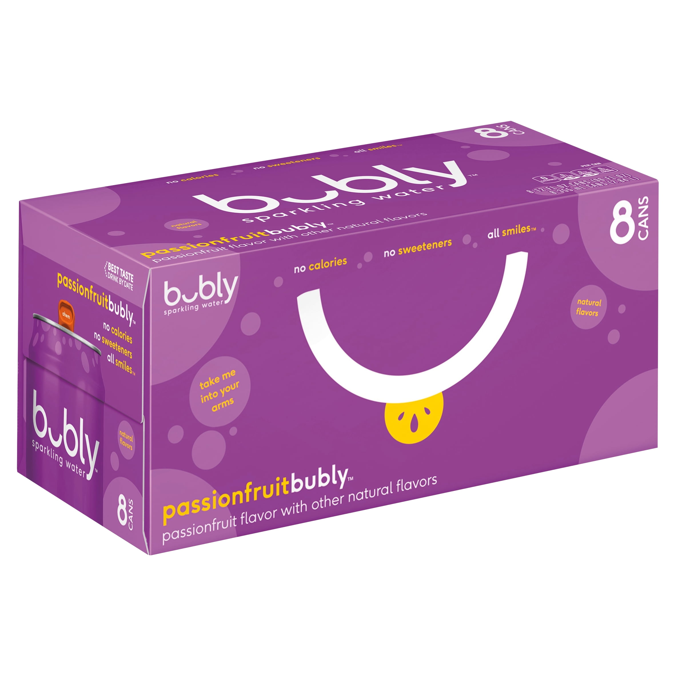 bubly Summer Passionfruit Sparkling Water, 12 Fl Oz, 8 Pack Cans