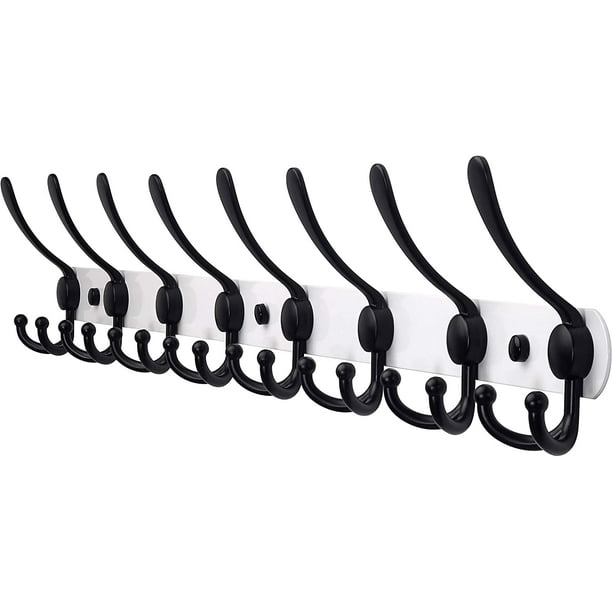 Coat Rack Wall Mount 29.5” Long 8-Tri-Hooks Heavy Duty Coat Hanger Rail  Wall Hooks for Hanging Coats Hats Clothing Clothes Purse Mudroom  EntrywayWhite 