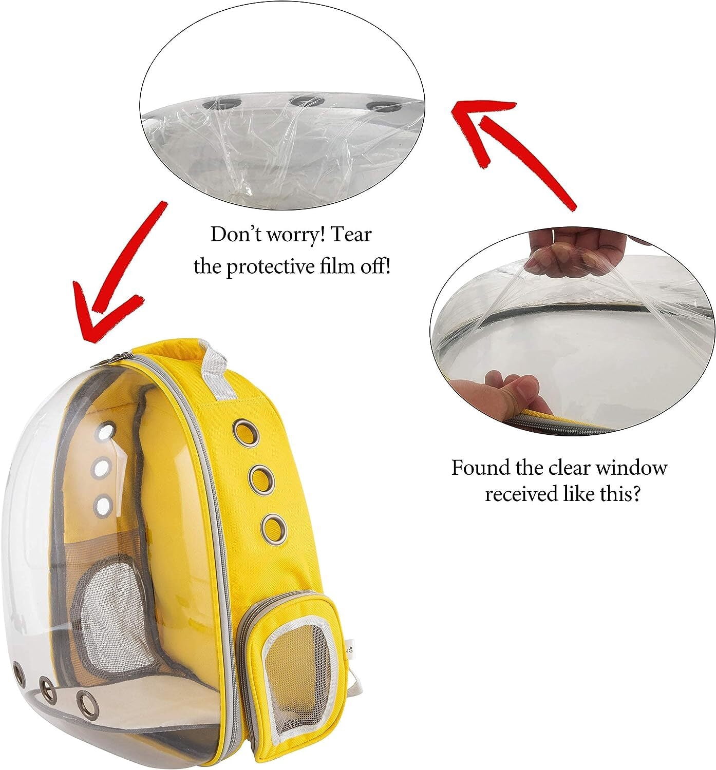 Pet Carrier, Cat/Dog Bubble Backpack, Pet Travel Bag, Small Space Pet Capsule Knapsack, Airline-Approved Ventilate Transparent Capsule Backpack for Hiking and Outdoor Use (Yellow)