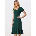 thumbnail image 4 of Vestido con cuello en V para mujer, elegante vestido de sirena con mangas abullonadas, vestido maxi Verde oscuro M, 4 of 6