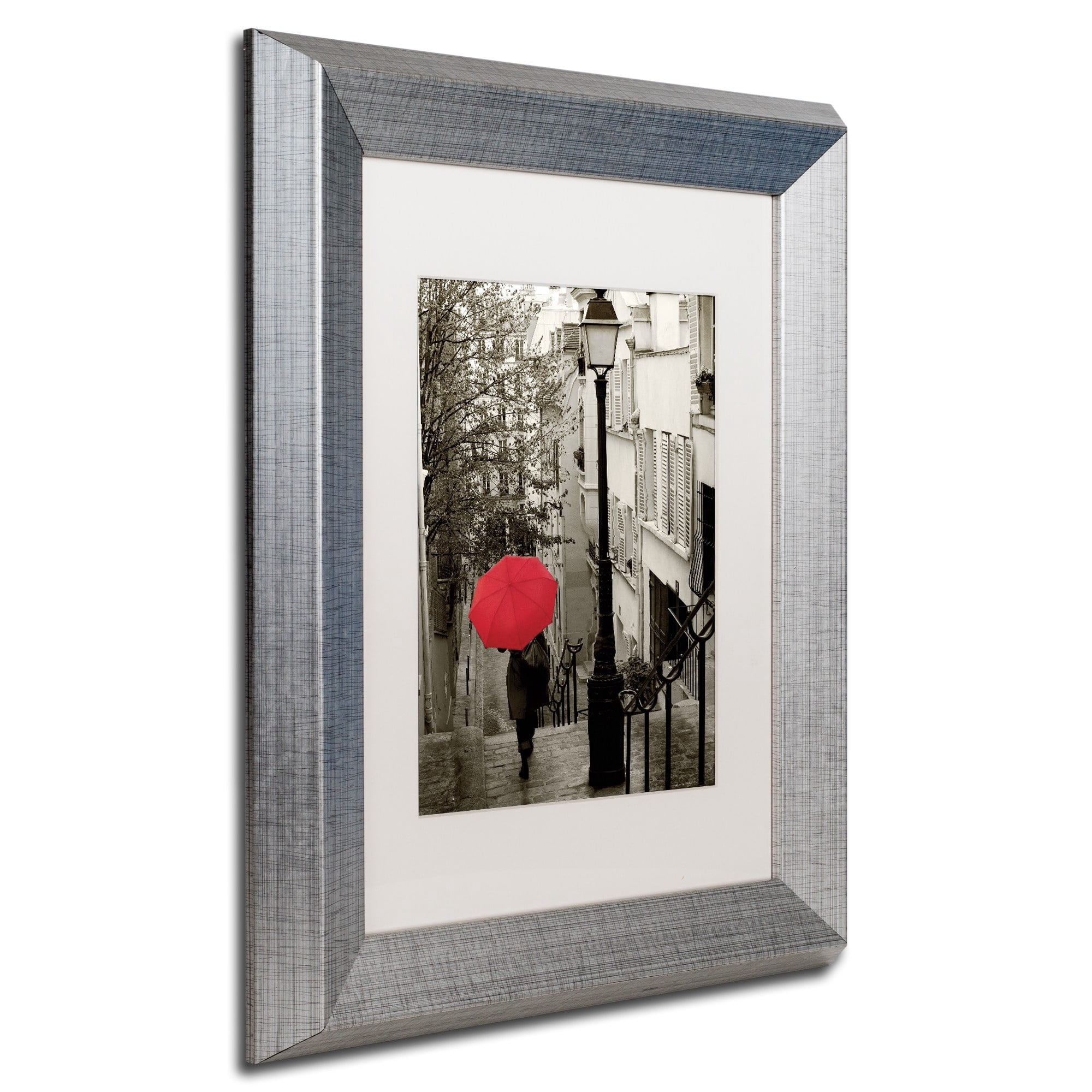 Trademark Fine Art "Paris Stroll II" Canvas Art by Sue Schlabach White Matte, Silver Frame
