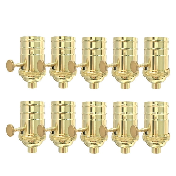 Royal Designs, Inc. On/Off Vintage Turn Knob Lamp Socket for Incandescent LED Bulbs, Polished Brass, Set of 10