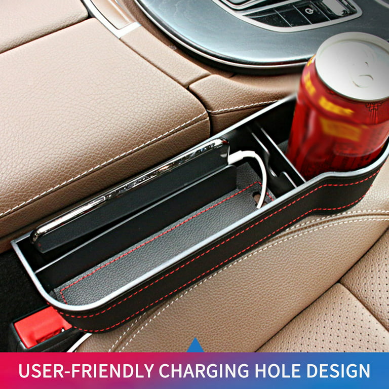PU Leather Car Seat Gap Filler With Cup Holder Car Seat Crevice Organizers  Box