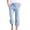 Blue-striped, variant on Women Summer Capri Pants Gingham Plaid Cotton Linen Capris Drawstring Elastic Waist Loose Cropped Pants with Pockets