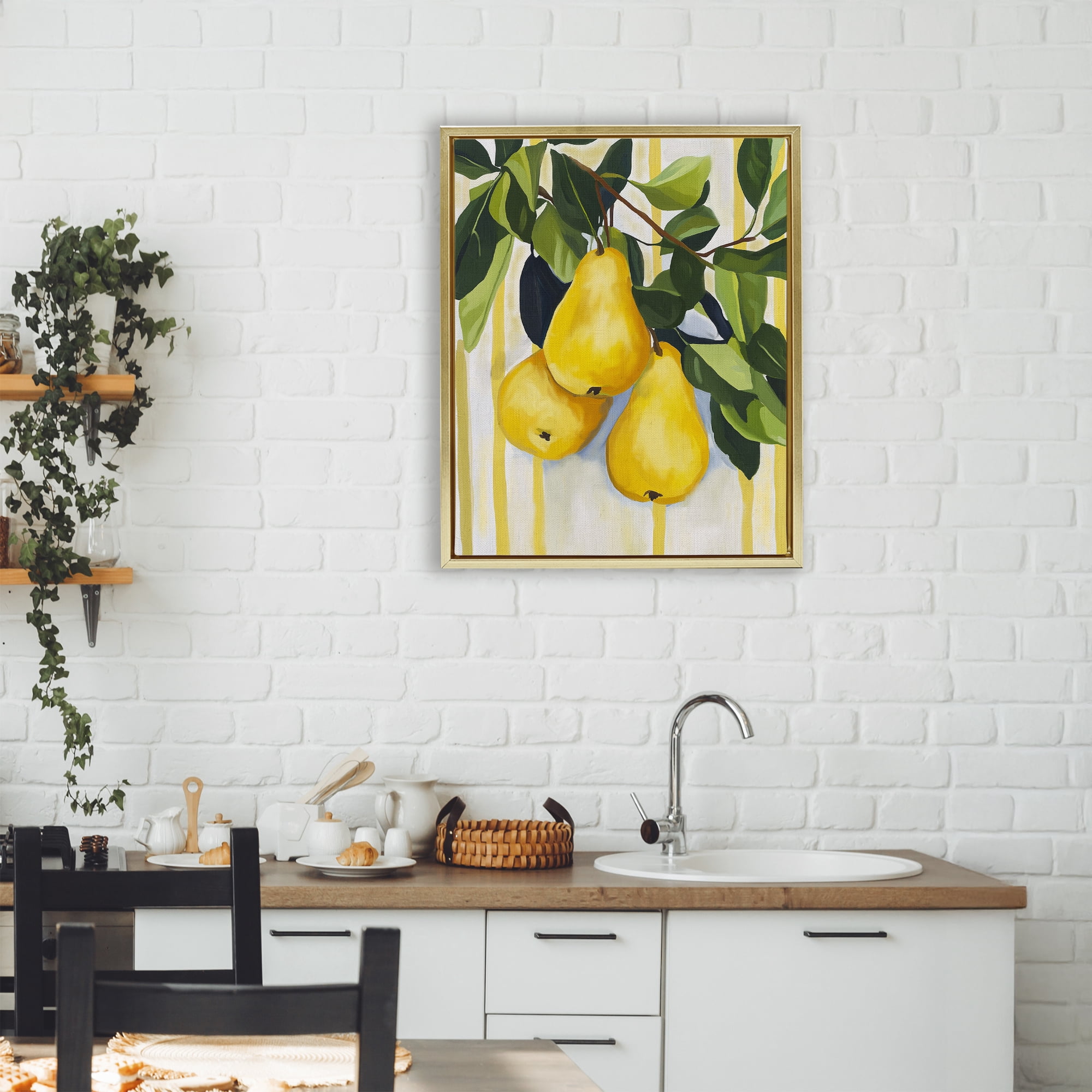 Stupell Industries Pears on Lush Branch Gold Framed Floater Canvas Wall Art, design by Yen