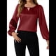 thumbnail image 3 of Camisa Informal de Satén de Larga para Mujer, Elegante Blusa de Trabajo, Atuendo Formal de Otoño para la Oficina Vino Tinto M, 3 of 10