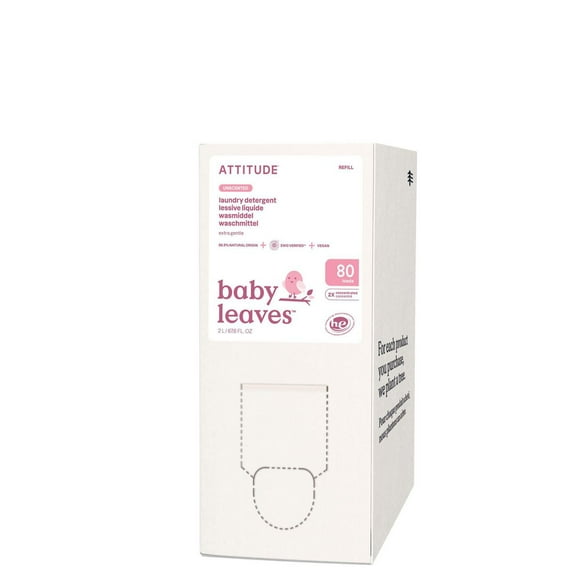 ATTITUDE baby leaves, Lessive Liquide, Recharge, Sans Odeur, 80 Brassées 2L