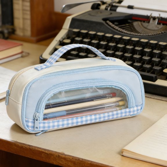 FEOLGEHLY Large Capacity Cute Pencil Case with Zipper, Portable Handheld Multi-Layer Pencil Pouch, Durable Stylish Pen Case Bag for Men Women, Organizing for Office, Travel, Blue