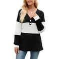thumbnail image 3 of Deago Women's Color Block Long Sleeve Fall Sweaters Casual Fashion Ribbed Knit V Neck Button Pullover Shirts Tops (Black, S), 3 of 8