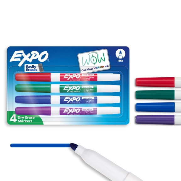 EXPO Dry Erase Markers, Fine Tip, Assorted Colors, 4 Count