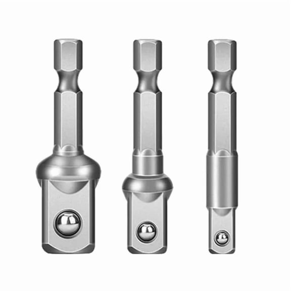 Universal Socket Adapter Set 1/4" 3/8" 1/2" - Chrome  Steel, 3-Piece Tool Kit for Drills and Impact Wrenches