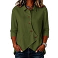 thumbnail image 5 of Summer Sales Womens Summer Tops Asymmetrical Placket Collar Linen‑Blend Button Casual Blouse Oversized Tshirts for Women, 5 of 9