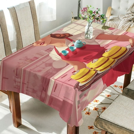 

WOBOGO Red Apron Woman Square Tablecloth 60×60in Polyester Fabric Tablecloth Washable Dust Resistant Wrinkle Resistant