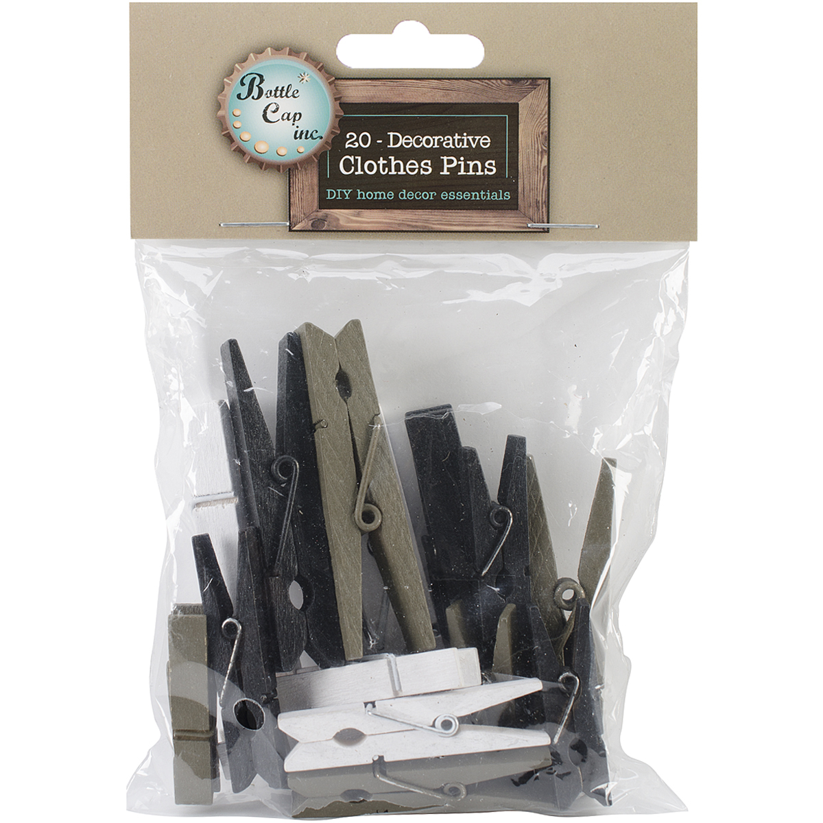 Decorative Clothespins Assorted Sizes, 20pk, Black, White and Brown