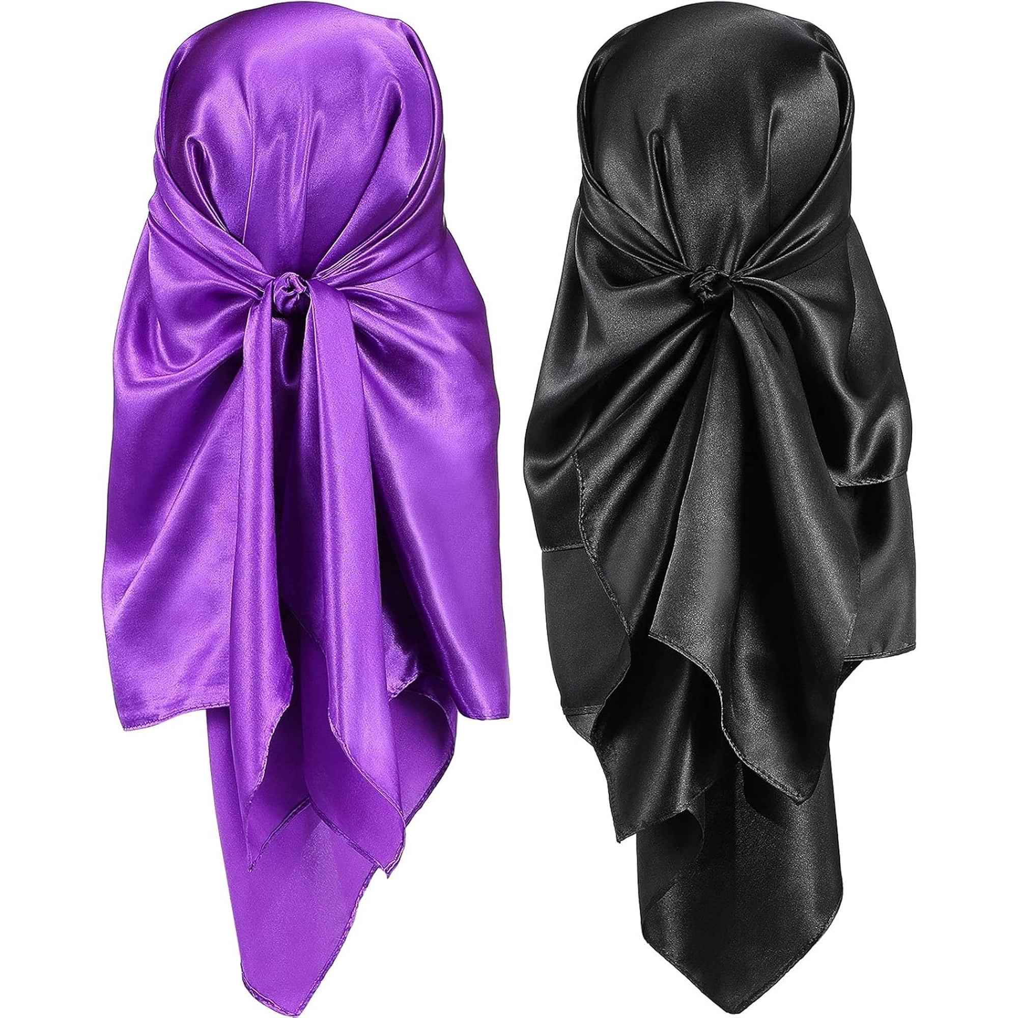 BURIBURI 35 Inch Silky Head Scarf 2 Pcs Large Square Neck Scarf Sleeping Hair Wrapping Satin Bandana for Women