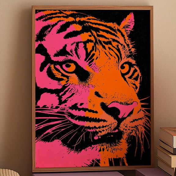 Kna Prints - Tiger Poster, Black Wall Art, Maximalist Wall Art, Preppy Poster, Bedroom Wall Decor, Trendy Art Prints, Kitsch Aesthetic Art, Animal Print Unframed Poster, UNFRAMED-8x12