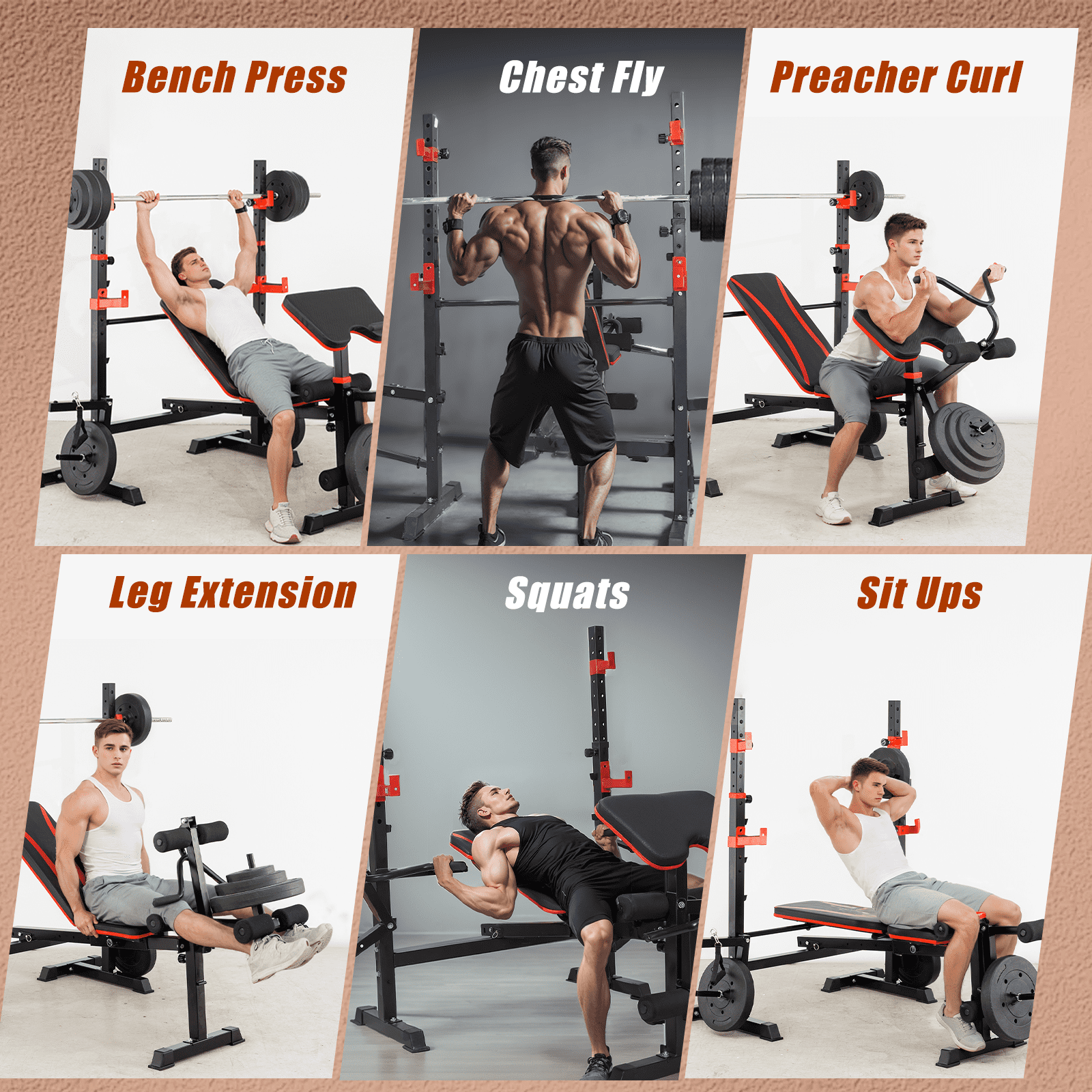 PUATUL Foldable Weight Bench Set wit Leg Extension and Leg Curl, Adjustable Bench Press Set with Rack, Flat Incline Decline Workout Bench for Home Gym Full Body Training