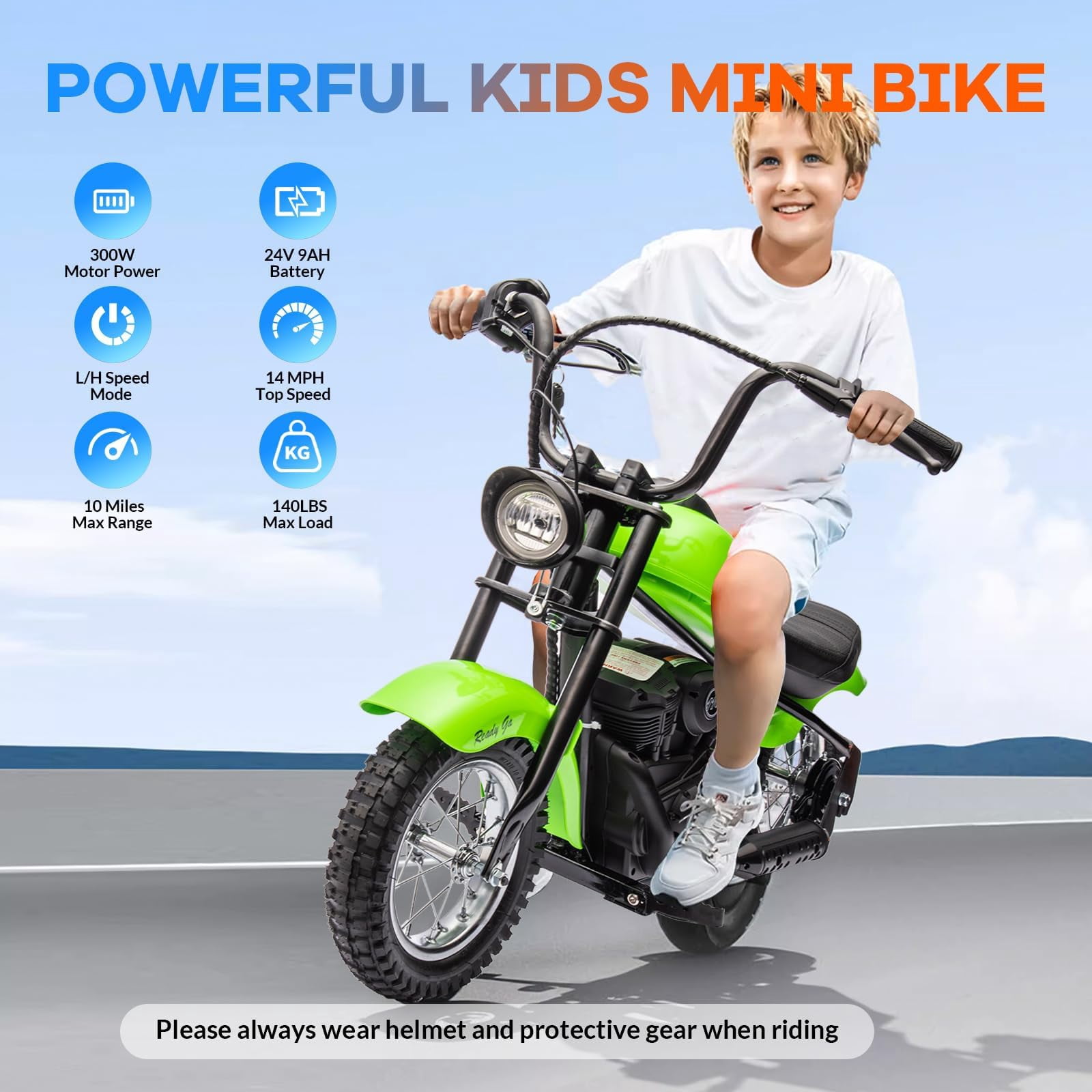 Litake 24V Electric Dirt Bike, 250W Electric Motorcycle w/LED Light, Leather Seat- Two Speed Max Up to 14MPH & 60 Minutes Continuous Motorbike for Kids/Teens