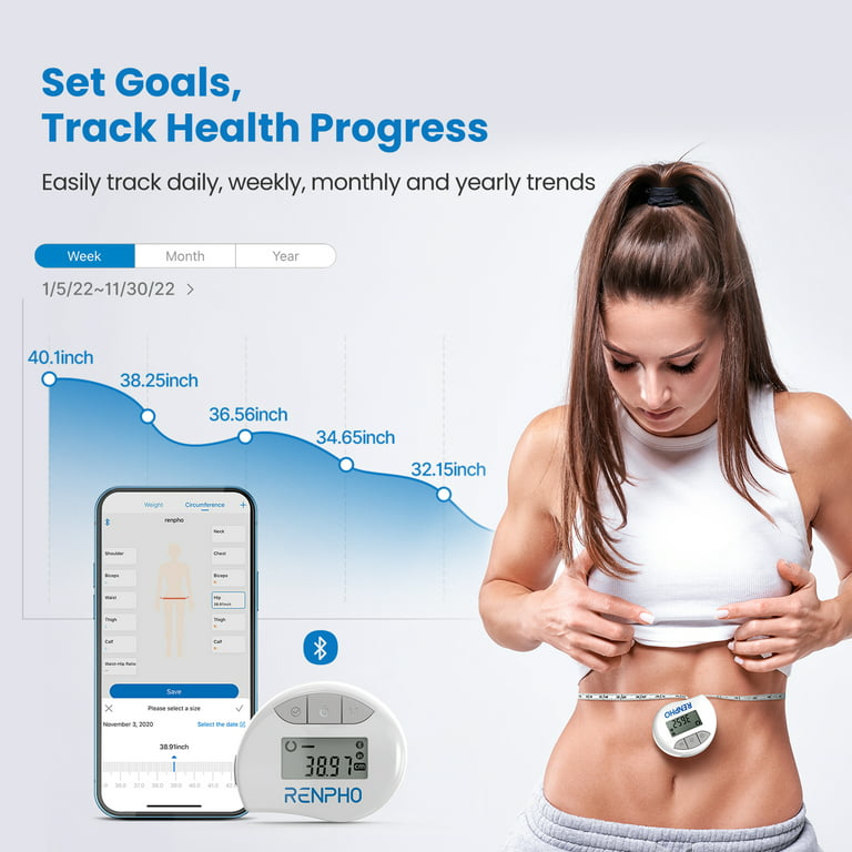 Smart Tape Measure Body with App - RENPHO Bluetooth Measuring Tapes for  Body Measuring, Weight Loss, Muscle Gain, Fitness Bodybuilding,  Retractable, Measures Body Part Circumferences, Inches & cm