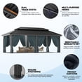 thumbnail image 5 of HOTEEL 12' x 20' Hardtop Gazebo, Heavy Duty Galvanized Steel Double Roof, Permanent Design, with Net and Curtain, Aluminum Frame, Suitable for Patio, Backyard, Deck and Lawn (Black), 5 of 9