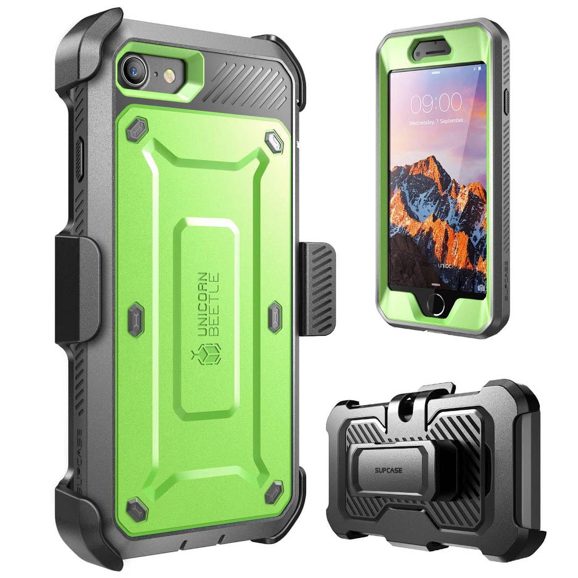 SUPCASE Unicorn Beetle Pro Series Case Designed for iPhone SE 3rd Gen (2022) / iPhone SE 2nd Gen (2020) / iPhone 7 / iPhone 8, Full-Body Rugged Holster Case with Built-In Screen Protector (Green)