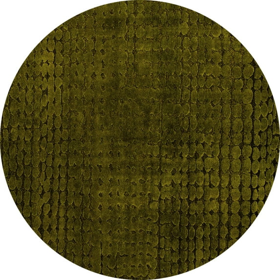 Ahgly Company Machine Washable Indoor Round Abstract Yellow Modern Area Rugs, 7' Round