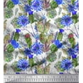thumbnail image 1 of Soimoi Blue Velvet Fabric Feather,Cactus & Floral Print Sewing Fabric BTY 58 Inch Wide, 1 of 1