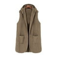 thumbnail image 4 of Vest for Women Trendy Women Winter Solid Color Casual Hooded Vest Fleece Sleeveless Jacket with Pocket Winter Clothes for Women Khaki XL, 4 of 8