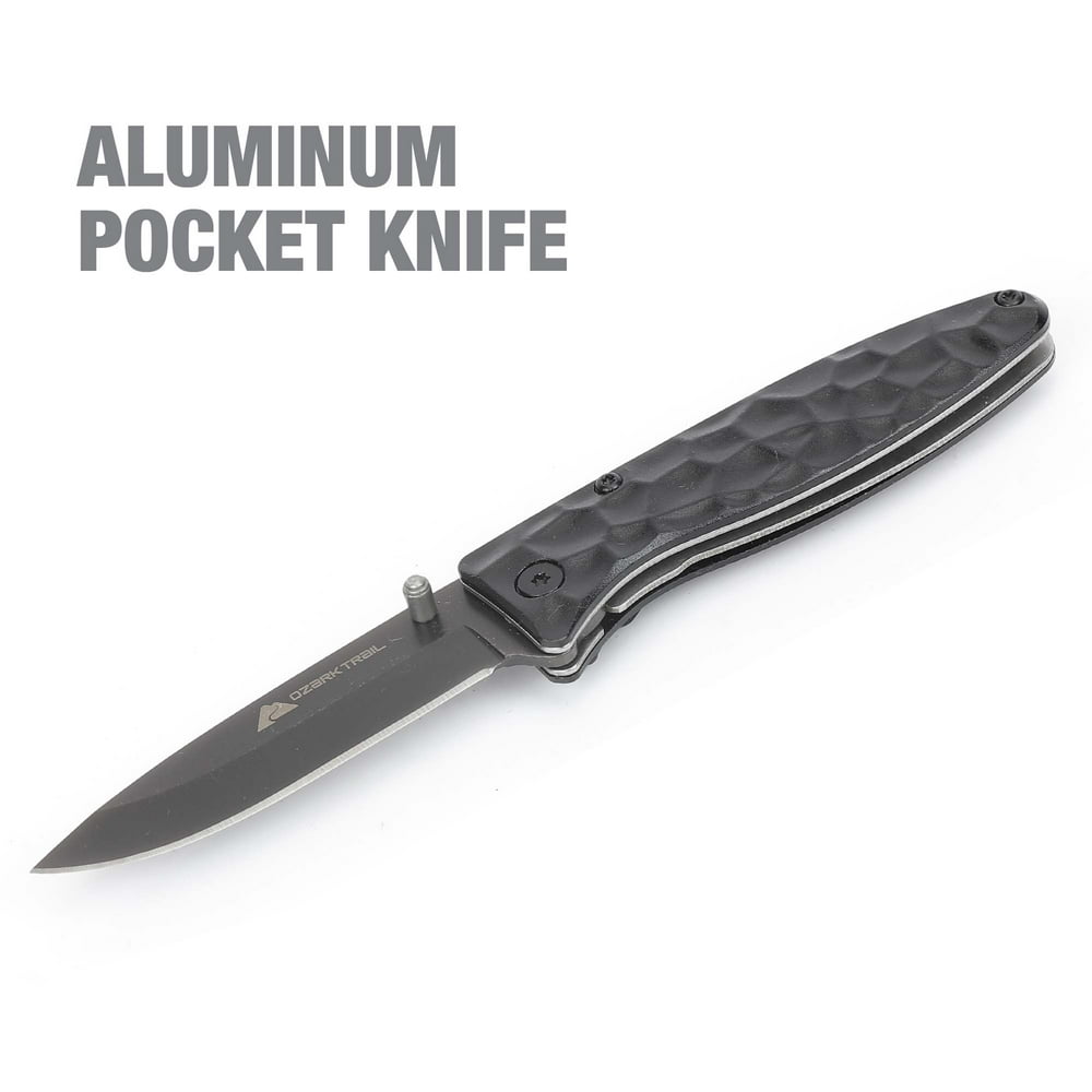 Ozark Trail 6.75” Aluminum Pocket Knife with Pocket Clip, Black, Model