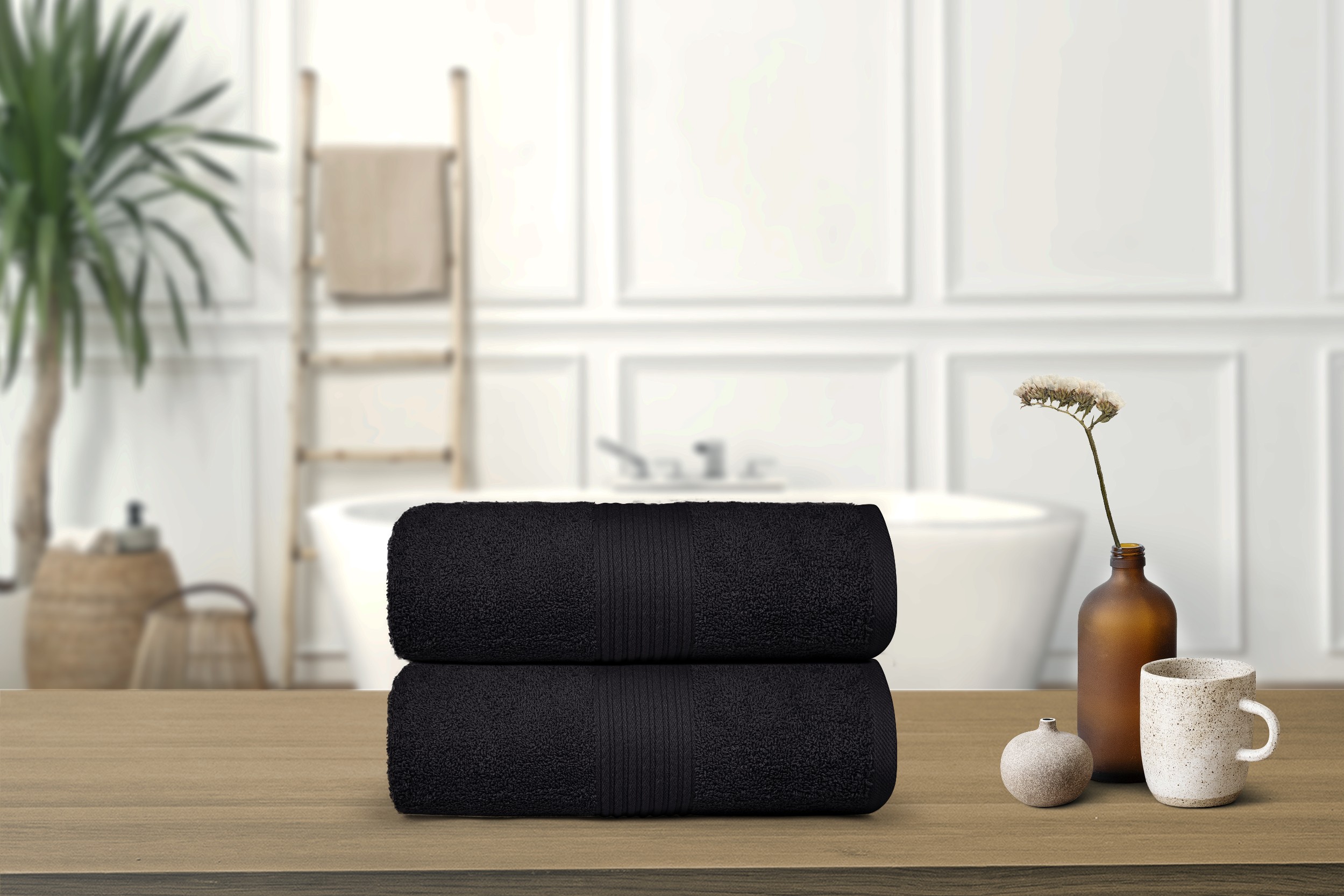 Dewall Maisons Supreme Black 2-Piece Cotton Bath Sheet Set - Ultra-Absorbent, Large 35" x 70" Size - Exceptional Softness And ComFort For Luxurious Bathing