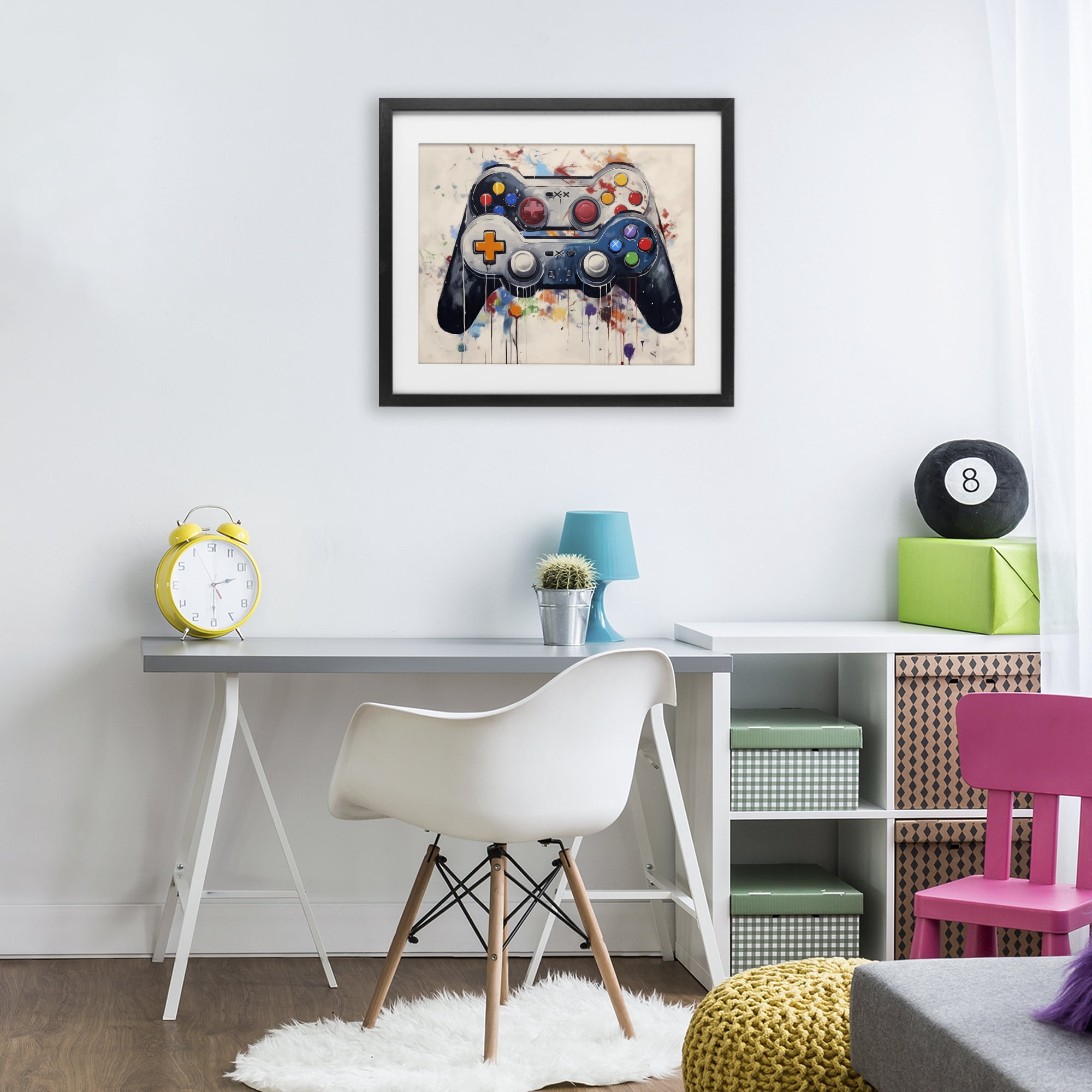 Stupell Industries Joystick Journeys Controller Duo Black Framed Print Under Glass, design by Lazar Studio