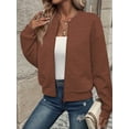 thumbnail image 5 of Women Round Neck Regular Sleeve Geometric Jacquard Bomber Jacket - Loose Fit, Caramel, S-5XL, Spring and Autumn, 5 of 7