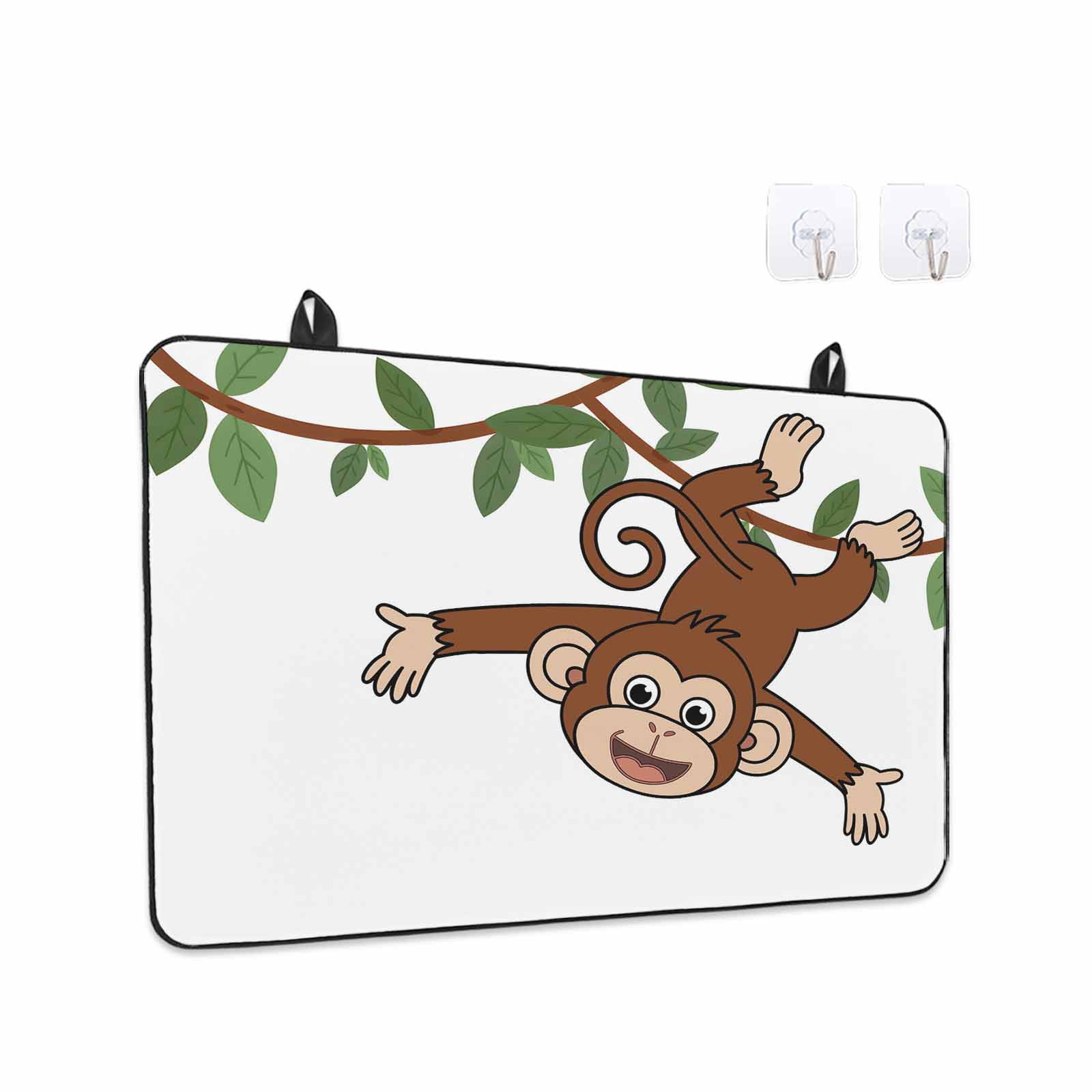 Brown Cute Monkey Stove Top Cover for Electric Stove, Heat-proof & Non Slip Glass Top Stove Cover Protector, Playing Funny Animal on Branch Kitchen Flat Cooktop Rubber Mat 24x21 Inches