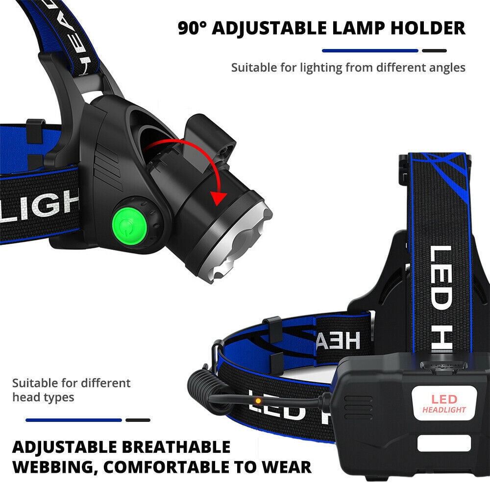 Rechargeable LED Headlamp Flashlight - High Lumens Zoomable Beam, Adjustable Head Strap, Tactical Light for Camping/Hiking/Outdoor Use