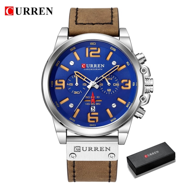 Relojes CURREN para hombre, marca de lujo, reloj de pulsera deportivo resistente al agua, cronógrafo, cuarzo, militar, cuero genuino, reloj Masculino Tan Jianjun unisex
