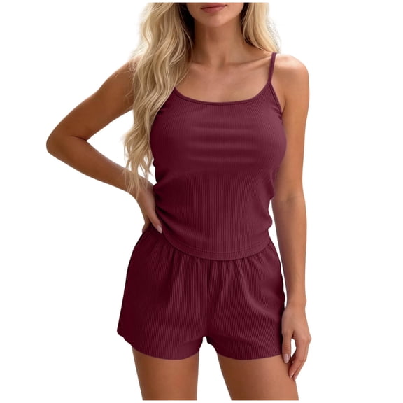 Enjoytime Pajama Sets for Women 2 Piece Round Neck Cami Tops with Shorts Camisole Lounge Set Comfy Sleepwear