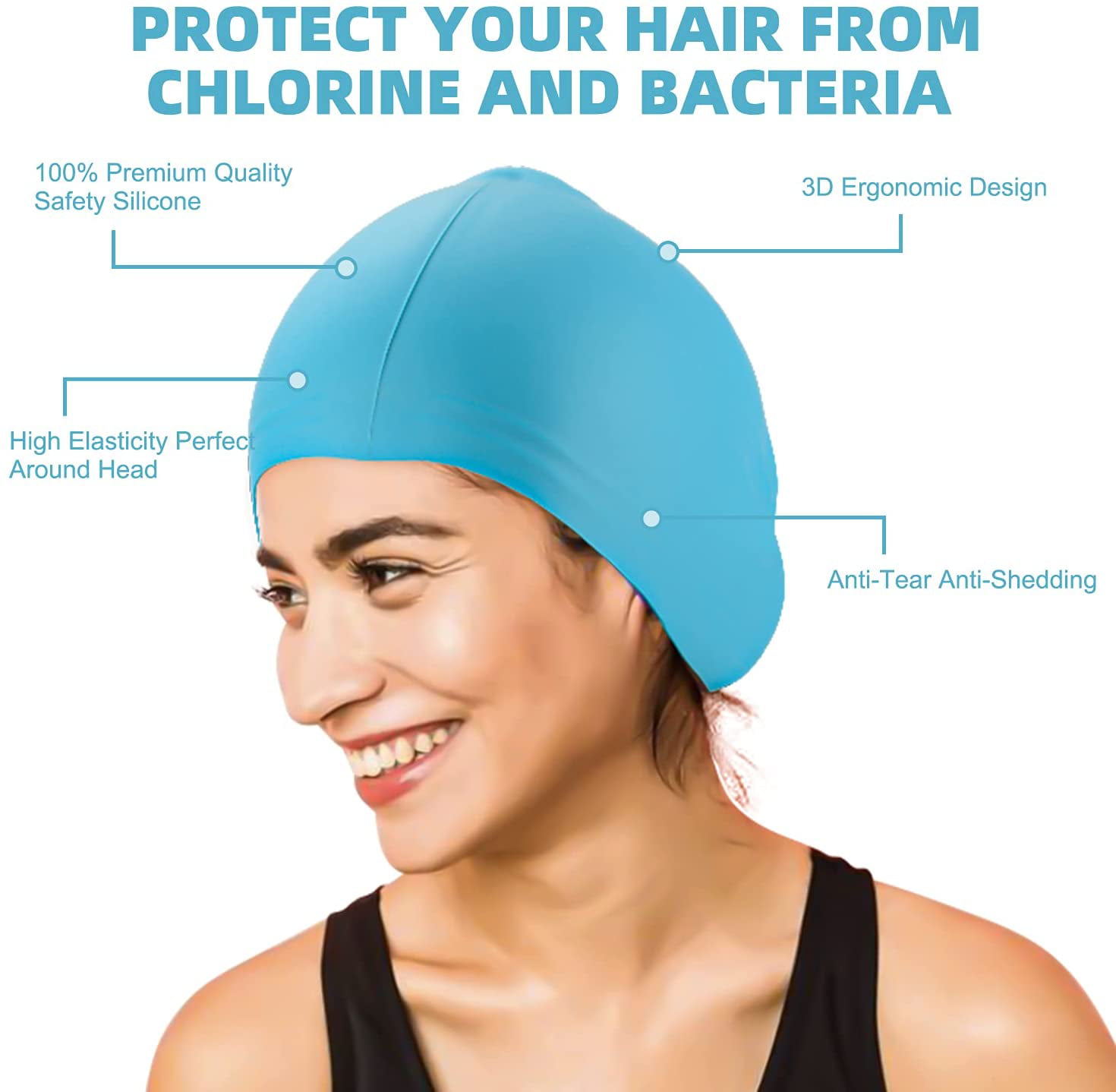 Swim Caps for Women Swimming Long Hair is Not Easy to Fall Keeps Hair Dry for Short Hair and Braid
