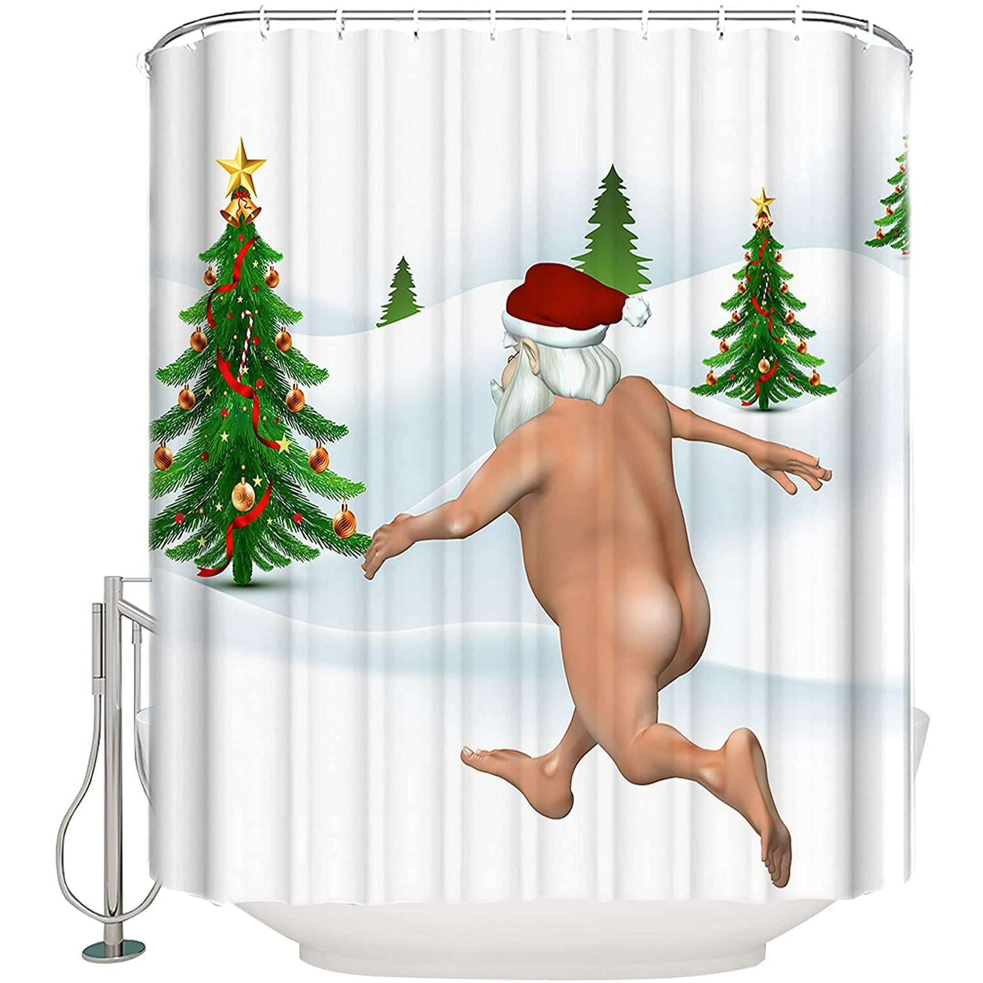 HTOOQ HTOOQ Shower Curtain, Funny Xmas Naked Santa Claus Ugly Christmas Trees Funny Rustic Waterproof Washable Fabric Curtains with 12 Hooks for HTOOQ 36 HTOOQ HTOOQ Shower Curtain, Funny Xmas Naked Santa Claus Ugly Christmas Trees Funny Rustic Waterproof Washable Fabric Curtains with 12 Hooks for HTOOQ 36