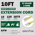 thumbnail image 2 of LAICAIW Rallonge Extérieure Éclairée de 10 Pi - Câble d'Extension Robuste 12/3 SJTW avec Fiche à 3 Broches Mise à la Terre - Cordon d'Alimentation 15 A pour Pelouse, Jardin, Électroménagers, 2 of 6