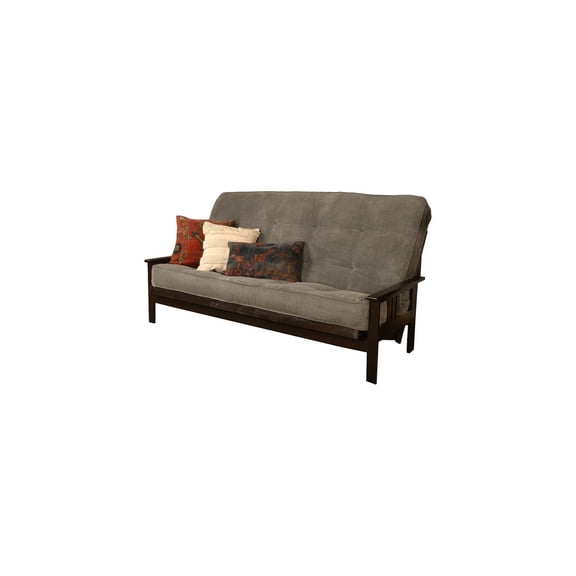 Wooden Futon Frame Set - Convertible Sofa Bed with Mattress - Espresso Finish